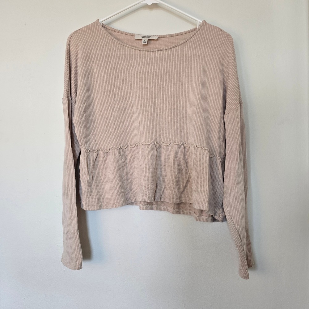 Atelier Shirt by Kirious Long Sleeve Cropped Ruffle Womens Medium Cream Striped